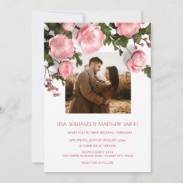 Invitación Elegant Pink White 3D Roses Wedding
