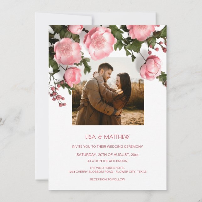 Invitación Elegant Pink White 3D Roses Wedding (Anverso)