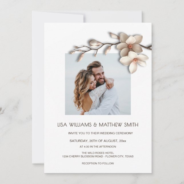 Invitación Elegant Pink White 3D Roses Wedding (Anverso)