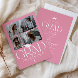 Invitación Elegant Pink & White 4 Photo Graduation Party
