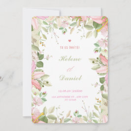 Invitación Elegant Pink & White Floral French Invitation Card