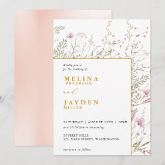 Invitación Elegant Pink Wild Floral Wedding 
