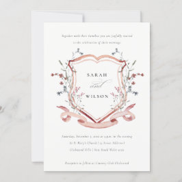 Invitación Elegant Pink Wildflower Watercolor Crest Wedding