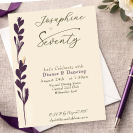 Invitación  Elegant Plum Watercolor Botanical 70th Birthday