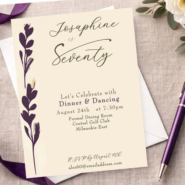 Invitación  Elegant Plum Watercolor Botanical 70th Birthday (Subido por el creador)