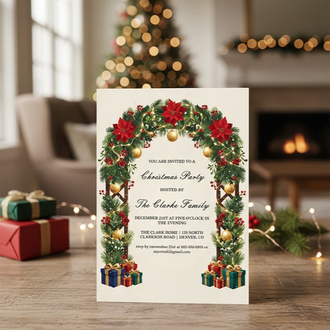 Invitación Elegant Poinsettia Christmas Trellis Party Design (Subido por el creador)