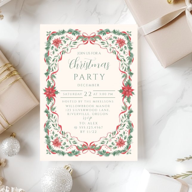 Invitación Elegant Poinsettia Garland Christmas (Subido por el creador)
