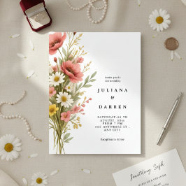Invitación Elegant Poppy Daisy Bouquet Rustic Floral Wedding 