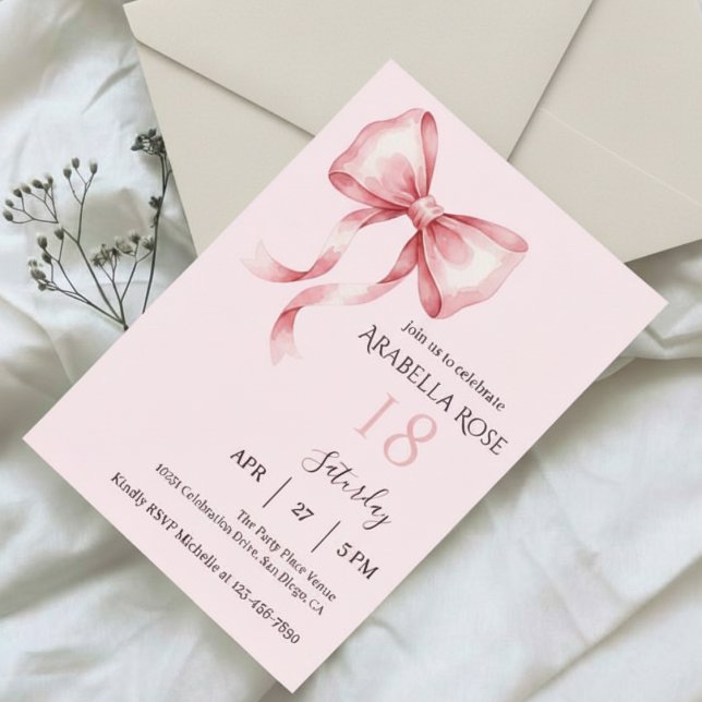 Invitación Elegant Preppy Coquette Bow Birthday Party (Subido por el creador)