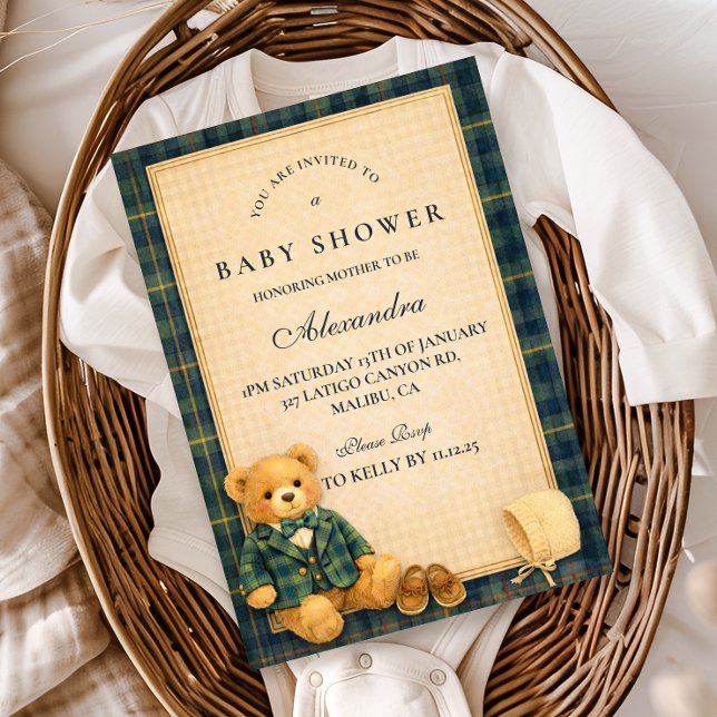 Invitación Elegant Preppy Teddy Bear Baby Shower (Subido por el creador)