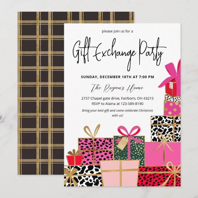 Invitación Elegant Presents Christmas Gift Exchange Party (Anverso / Reverso)