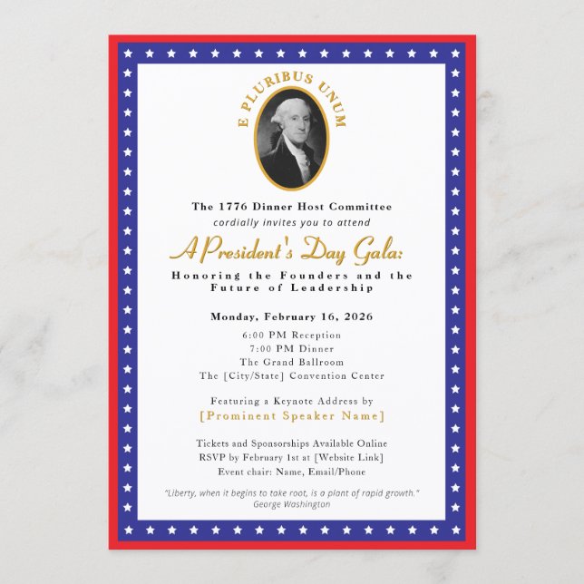 Invitación Elegant President's Day Gala Fundraiser (Anverso)