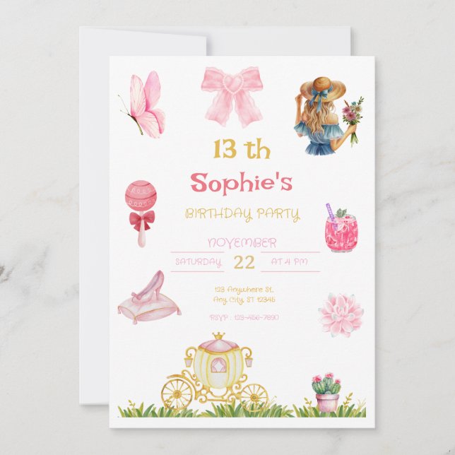 Invitación Elegant Princess Garden Birthday Party for Girl (Anverso)