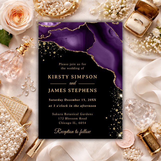Invitación Elegant Purple Agate & Gold Wedding (Subido por el creador)