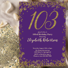 Invitación Elegant Purple and Gold 103rd Birthday