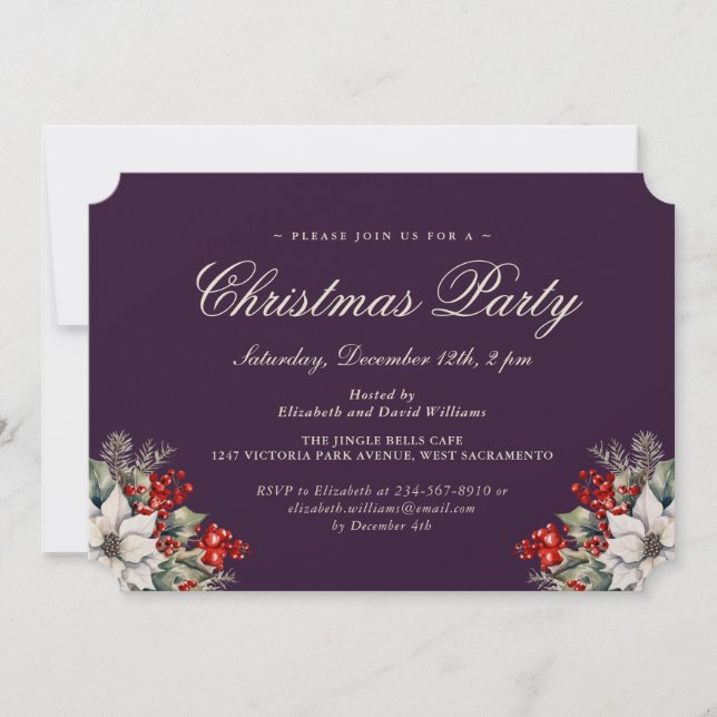 Invitación Elegant Purple Botanical Christmas Holiday Party (Anverso)