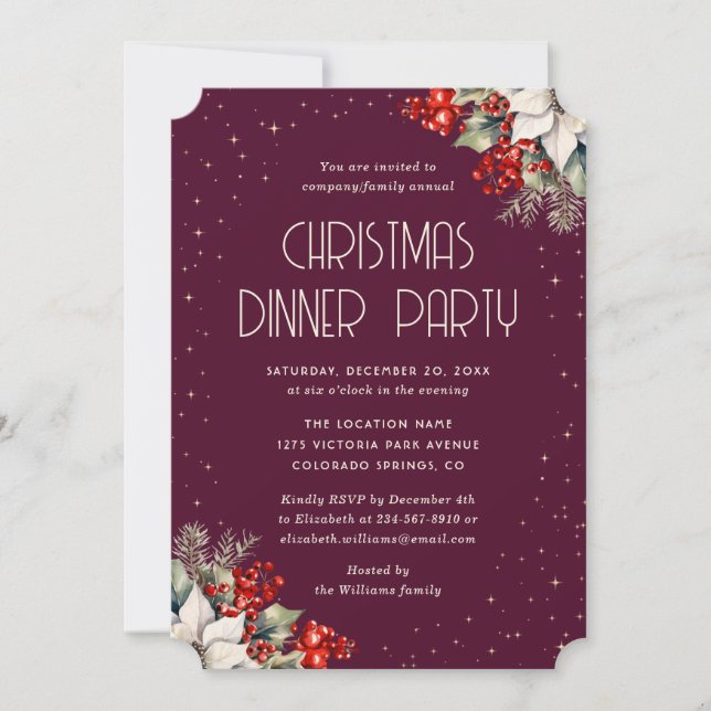 Invitación Elegant Purple Botanical Christmas Holiday Party (Anverso)