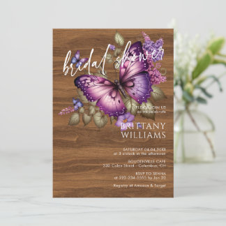 Invitación Elegant Purple Butterfly Bridal Shower Invitation
