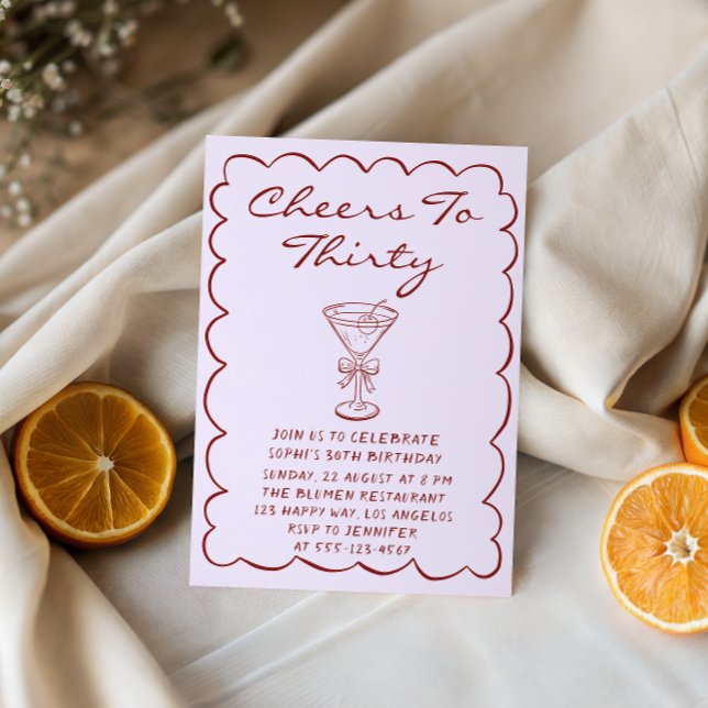 Invitación Elegant Purple Cheers to Thirty Cocktail Birthday (Subido por el creador)