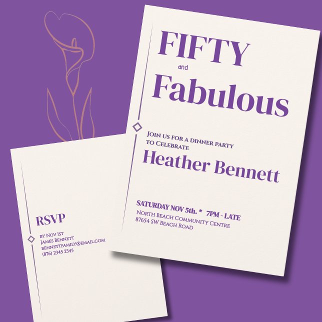 Invitación Elegant Purple Cream Fifty Fabulous Birthday (Subido por el creador)