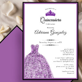 Invitación Elegant Purple Dress 15th Birthday Quinceanera