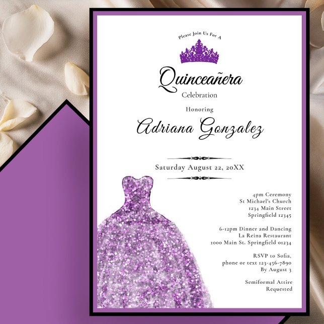 Invitación Elegant Purple Dress 15th Birthday Quinceanera (Subido por el creador)