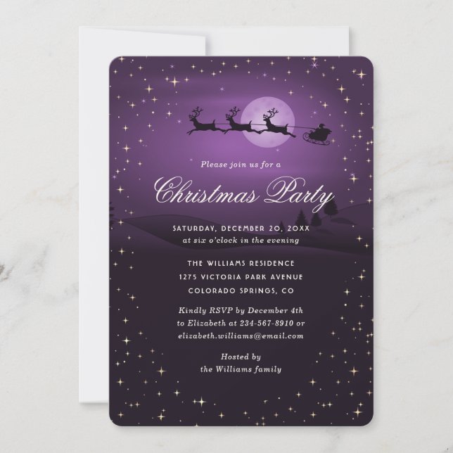 Invitación Elegant Purple Festive Christmas Party (Anverso)