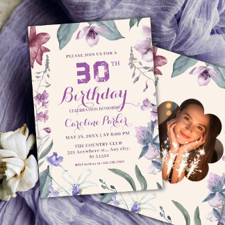 Invitación Elegant Purple Floral 30th Birthday