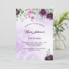 Invitación Elegant Purple Floral Birthday Invitation