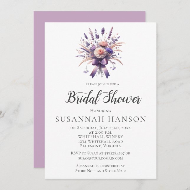 Invitación Elegant Purple Floral Bouquet Bridal Shower | (Anverso / Reverso)