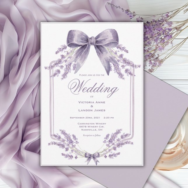Invitación Elegant Purple Floral & Bow Wedding Invitation (Subido por el creador)