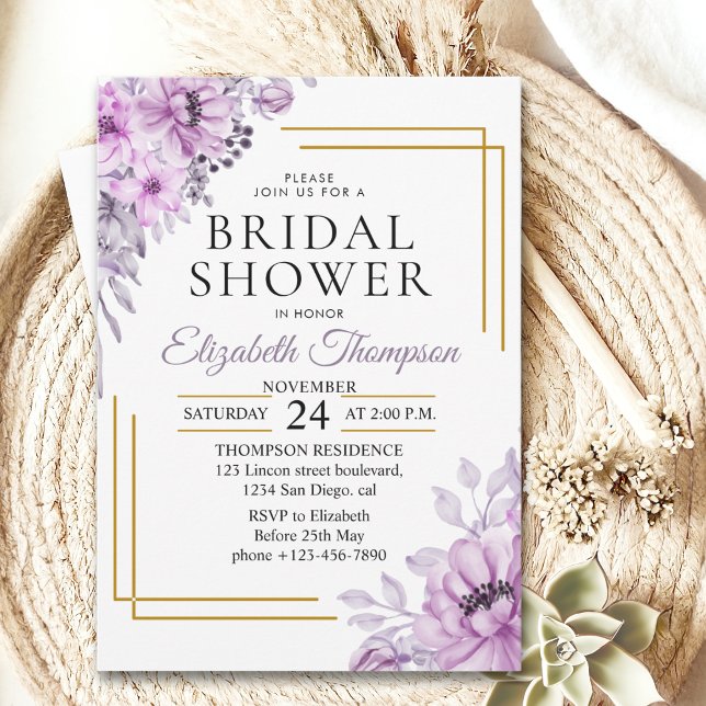 Invitación Elegant Purple Floral Bridal Shower Party (Subido por el creador)