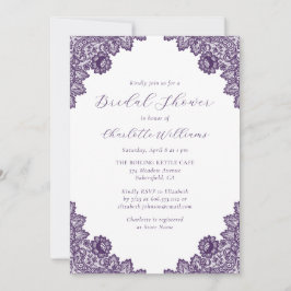 Invitación Elegant Purple Floral Lace Burlap Bridal Shower