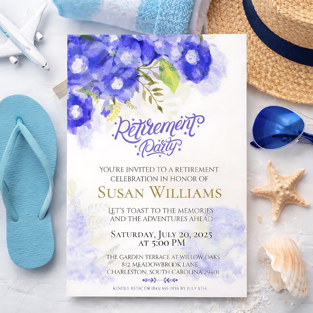 Invitación Elegant Purple Floral Retirement Celebration (Elegant Purple Floral Retirement Celebration Invitation)