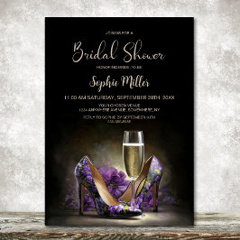 Invitación Elegant Purple Floral Stiletto Shoes Bridal Shower