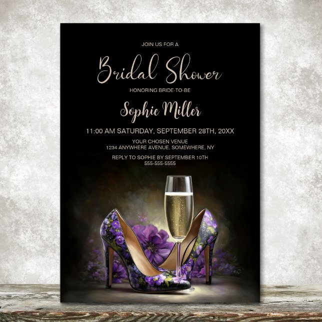 Invitación Elegant Purple Floral Stiletto Shoes Bridal Shower (Subido por el creador)