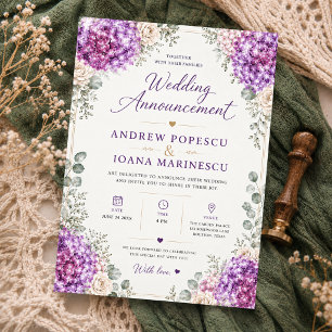 Invitación Elegant Purple Floral Watercolor Hydrangea