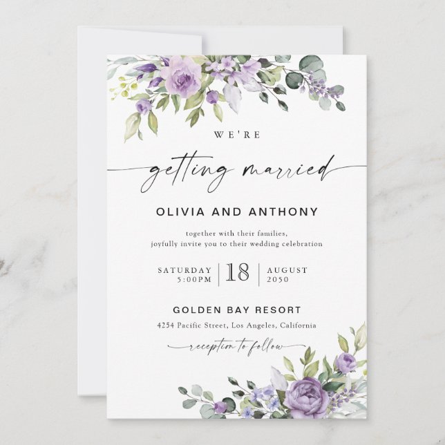 Invitación Elegant Purple Floral Wedding Invitation (Anverso)