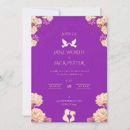 Invitación Elegant Purple Floral Wedding Invitation with Dove