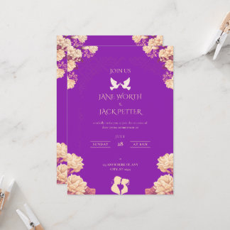 Invitación Elegant Purple Floral Wedding Invitation with Dove