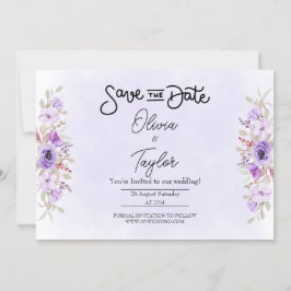 Invitación Elegant Purple Floral Wedding Save the Date
