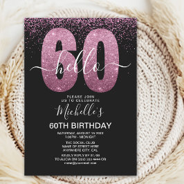 Invitación Elegant Purple Glitter "Hello 60" Birthday