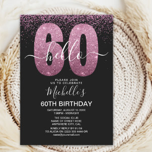 Invitación Elegant Purple Glitter "Hello 60" Birthday 