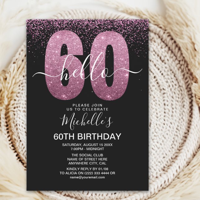 Invitación Elegant Purple Glitter "Hello 60" Birthday  (Subido por el creador)