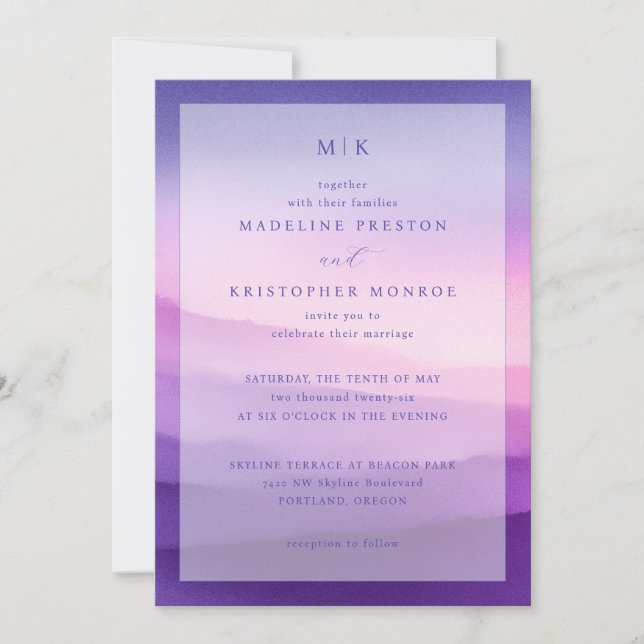 Invitación Elegant Purple Gradient Wedding Invitation (Anverso)