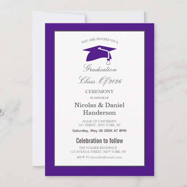 Invitación Elegant purple graduation ceremony invitation (Anverso)