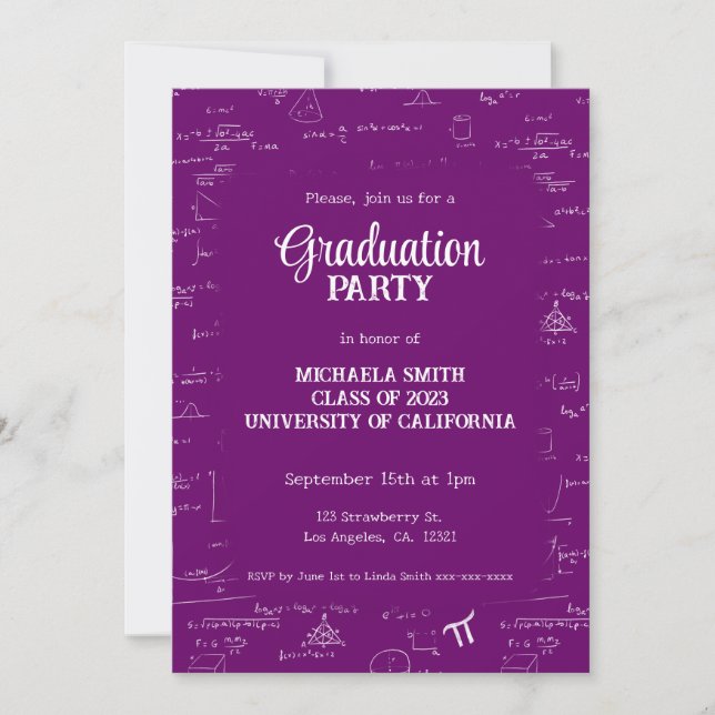 Invitación Elegant Purple Hand-Lettering Math Graduation (Anverso)