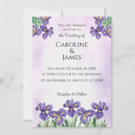 Invitación Elegant Purple Iris Watercolor Floral Wedding Invi