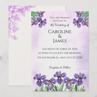 Invitación Elegant Purple Iris Watercolor Floral Wedding Invi