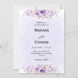 Invitación Elegant Purple Minimalist Floral Wedding 